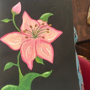 Pink Floral Art on Black Canvas